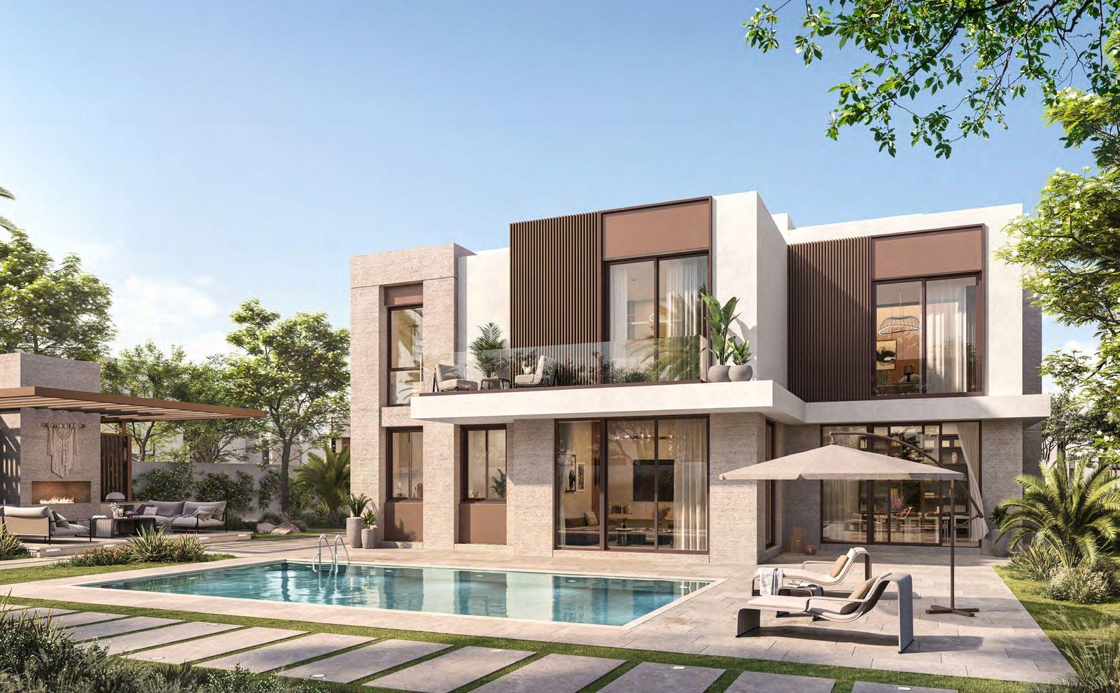 Stunning front view of villas at Fay Alreeman II, Al Shamkha, Abu Dhabi